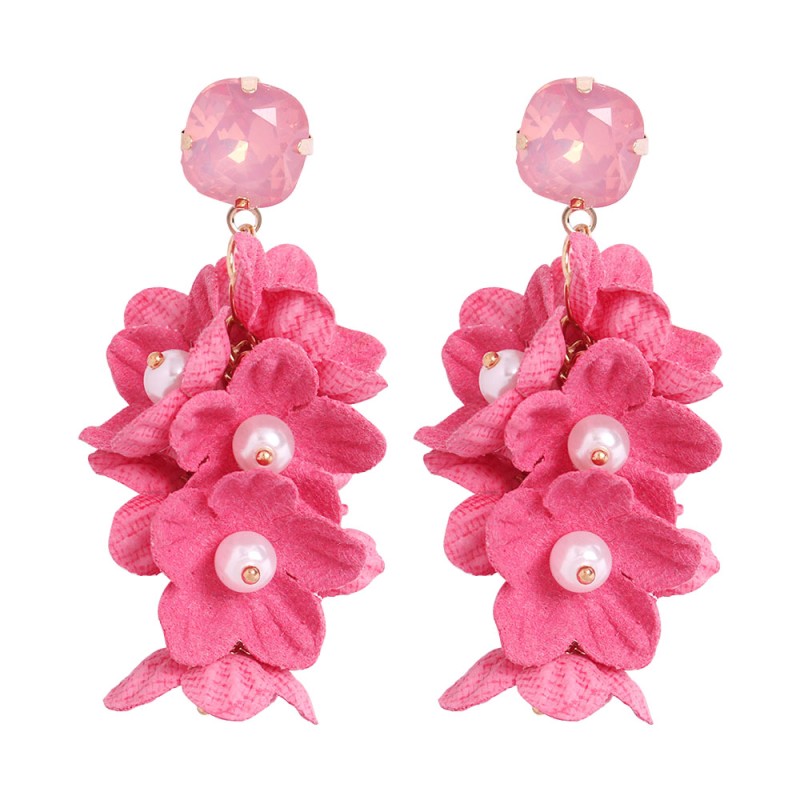 Fashion Watermelon Red (drill) Alloy Pearl Flower Earrings,Drop Earrings