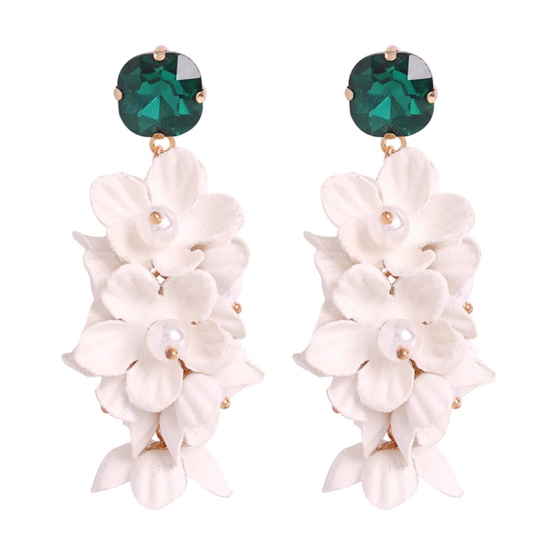 Fashion Light Blue (drill) Alloy Pearl Flower Earrings,Drop Earrings