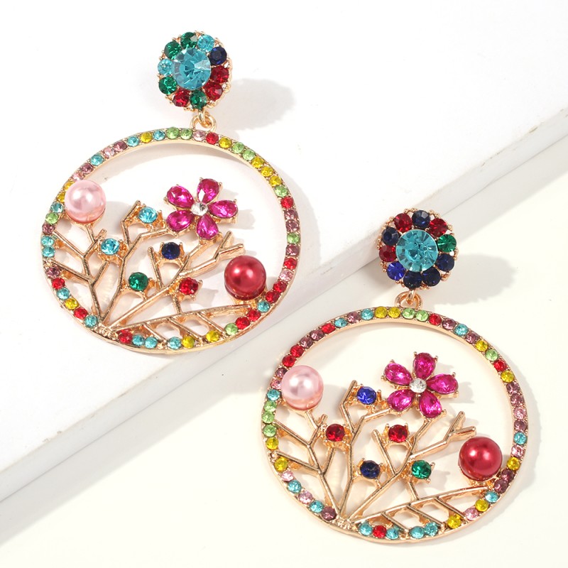 Fashion Color Alloy Diamond Flower Branch Stud Earrings,Drop Earrings