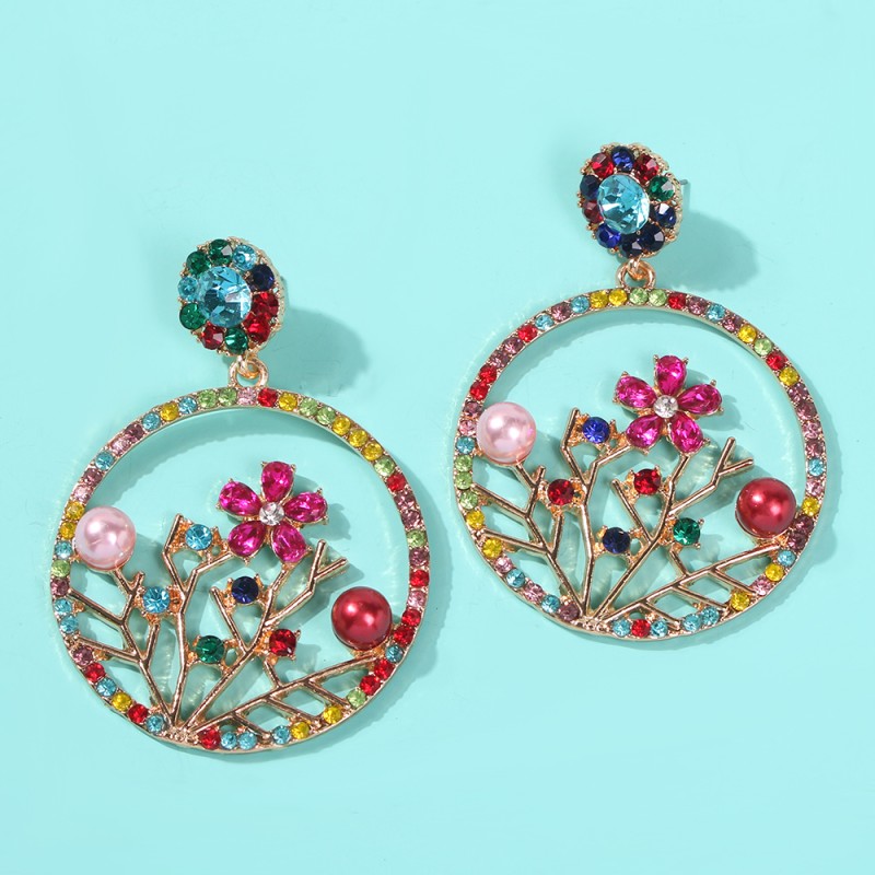 Fashion Color Alloy Diamond Flower Branch Stud Earrings,Drop Earrings