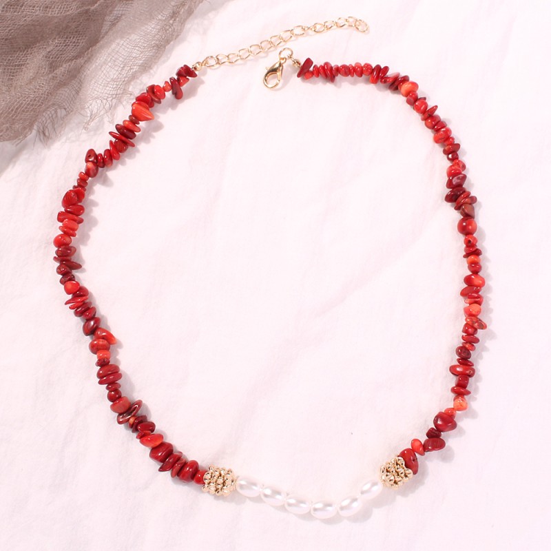 Fashion Red Alloy Natural Stone Pearl Necklace,Crystal Necklaces