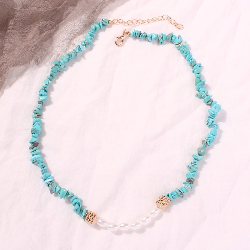 Fashion Turquoise Alloy Natural Stone Pearl Necklace,Crystal Necklaces