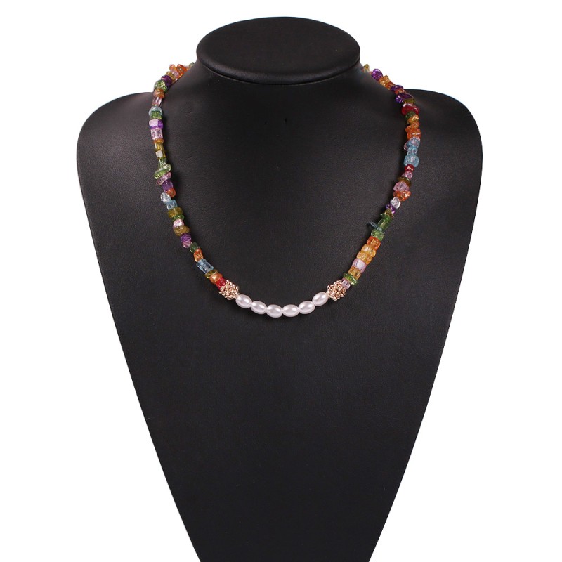 Fashion Colored Crystal Stone Alloy Natural Stone Pearl Necklace,Crystal Necklaces