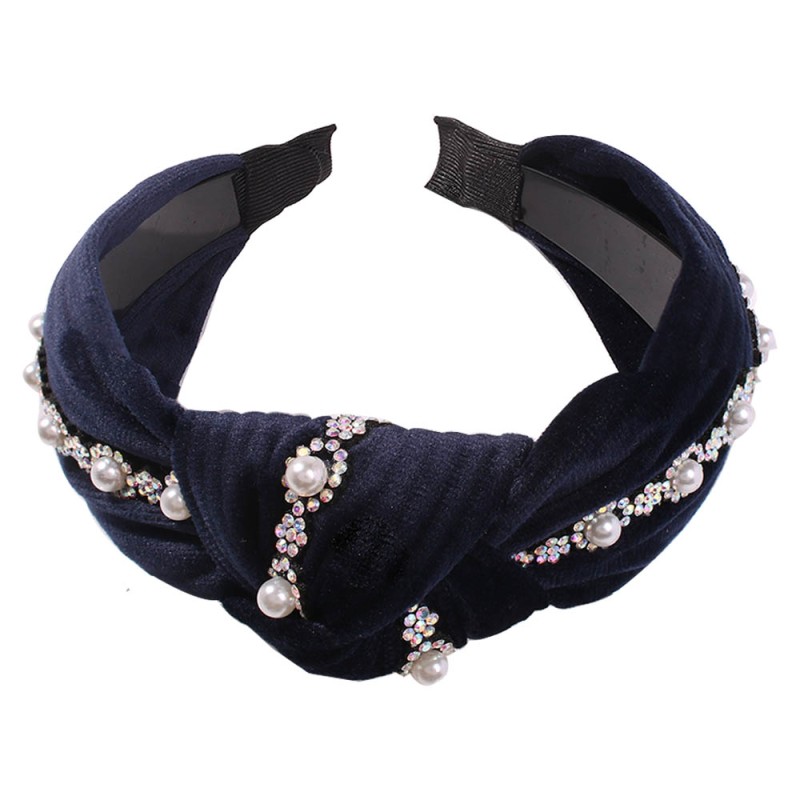 Fashion Pink Gold Velvet Pearl Studded Knotted Headband,Head Band