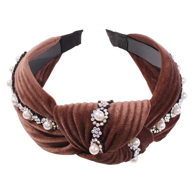 Fashion Black Gold Velvet Pearl Studded Knotted Headband,Head Band