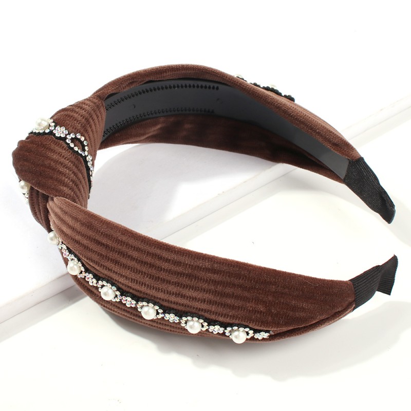 Fashion Pink Gold Velvet Pearl Studded Knotted Headband,Head Band