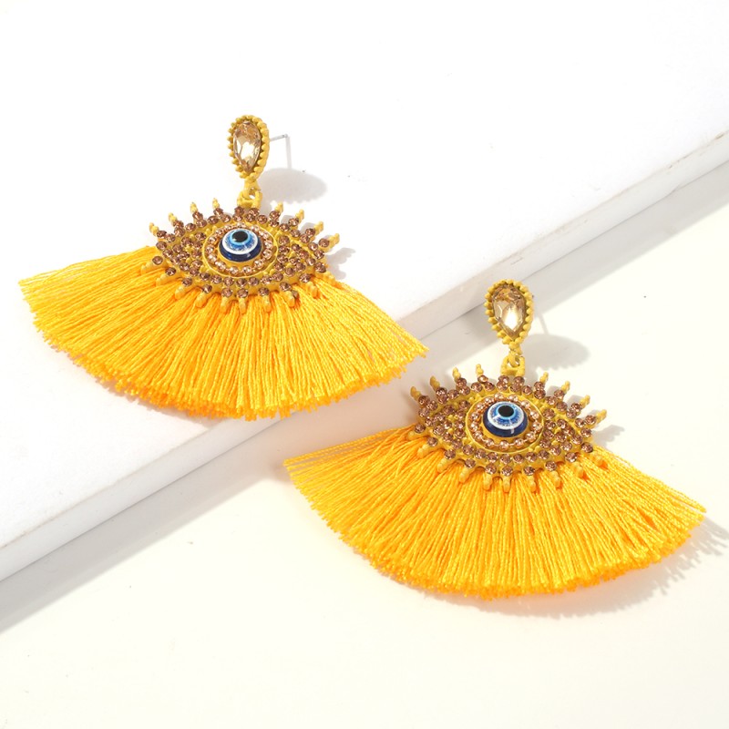 Fashion Orange Alloy Studded Eye Tassel Earrings,Drop Earrings