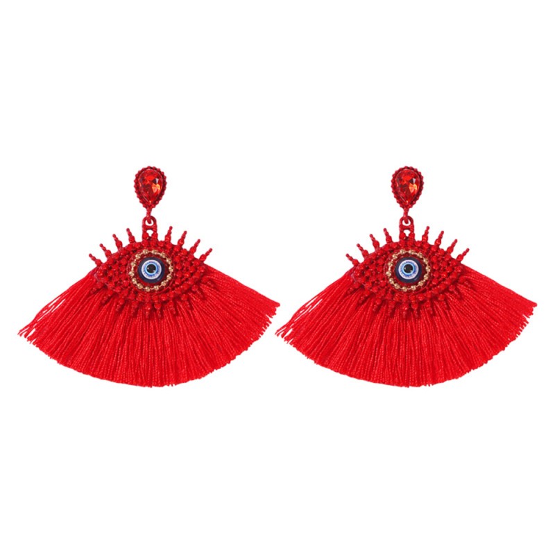 Fashion Big Red Alloy Studded Eye Tassel Earrings,Drop Earrings