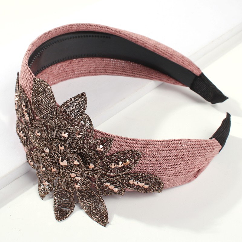 Fashion Pink Mesh Embroidery And Diamond Flower Headband,Head Band