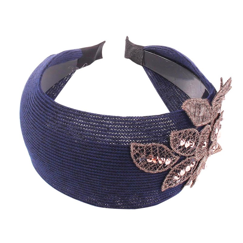 Fashion Navy Blue Mesh Embroidery And Diamond Flower Headband,Head Band
