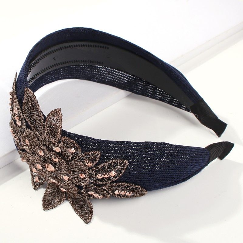 Fashion Navy Blue Mesh Embroidery And Diamond Flower Headband,Head Band