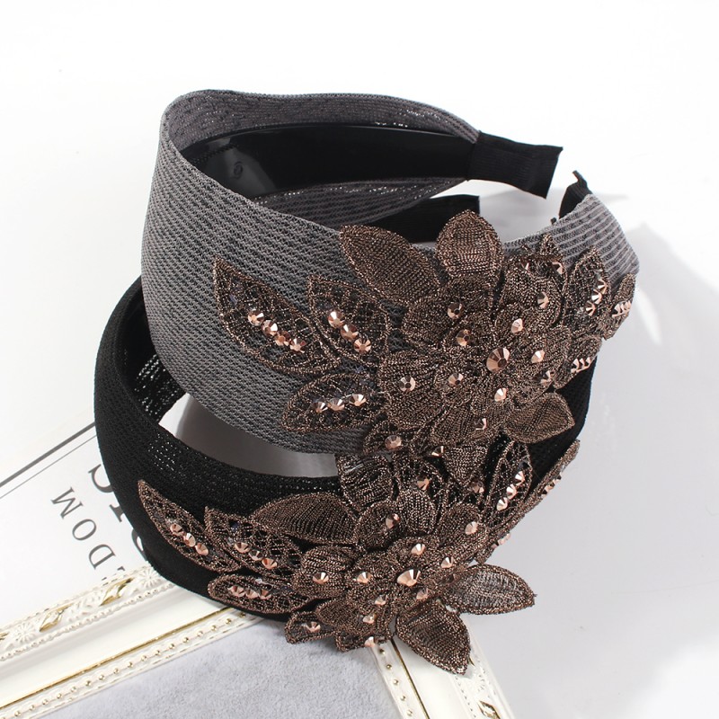 Fashion Black Mesh Embroidery And Diamond Flower Headband,Head Band