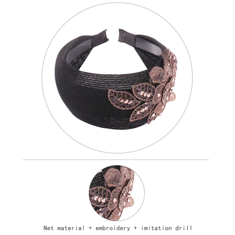 Fashion Black Mesh Embroidery And Diamond Flower Headband,Head Band