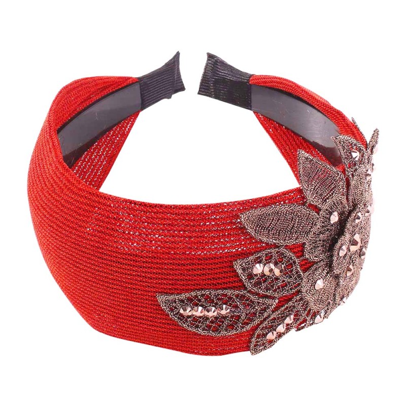 Fashion Red Wine Mesh Embroidery And Diamond Flower Headband,Head Band