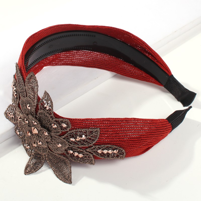 Fashion Red Wine Mesh Embroidery And Diamond Flower Headband,Head Band