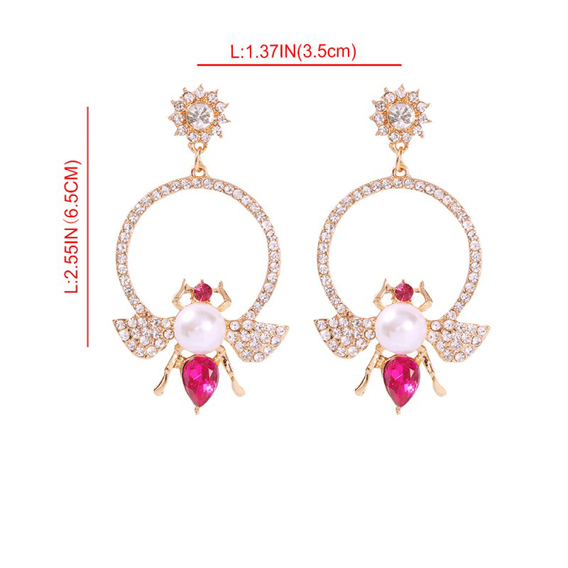 Fashion Rose Red Alloy Diamond-studded Bee Stud Earrings,Drop Earrings