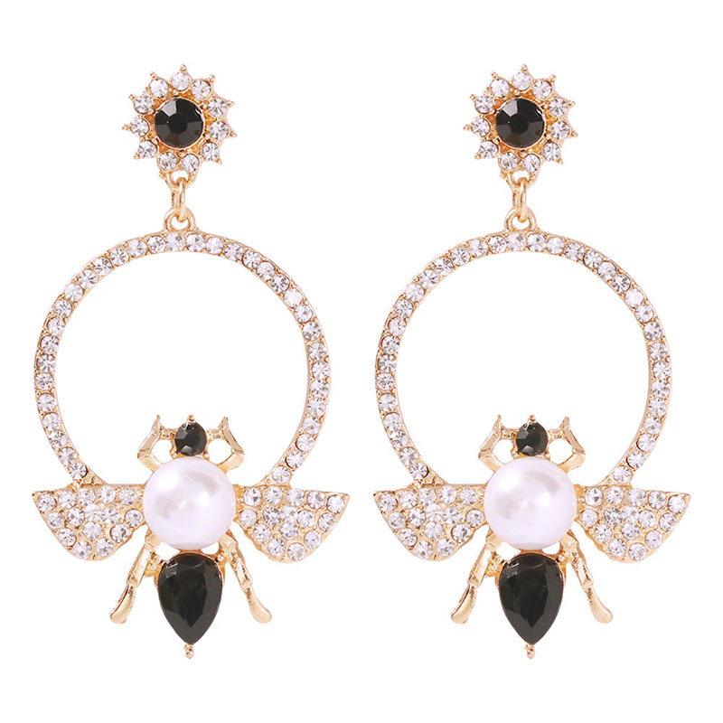 Fashion Black Alloy Diamond-studded Bee Stud Earrings,Drop Earrings