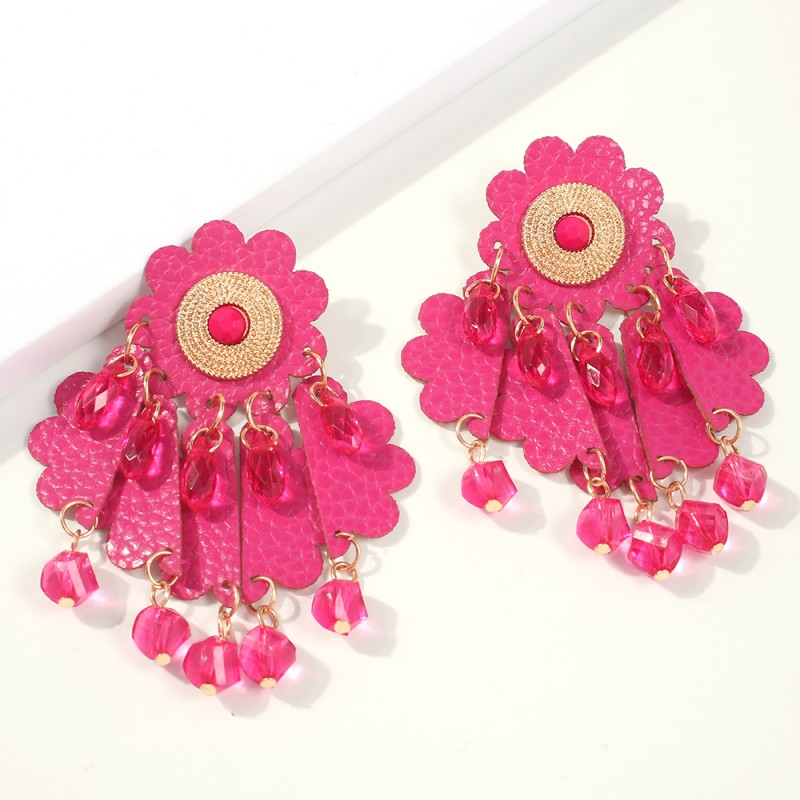 Fashion Rose Red Alloy Non-woven Resin Beads Tassel Earrings,Drop Earrings