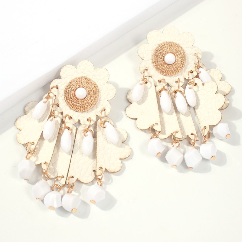 Fashion White Alloy Non-woven Resin Beads Tassel Earrings,Drop Earrings