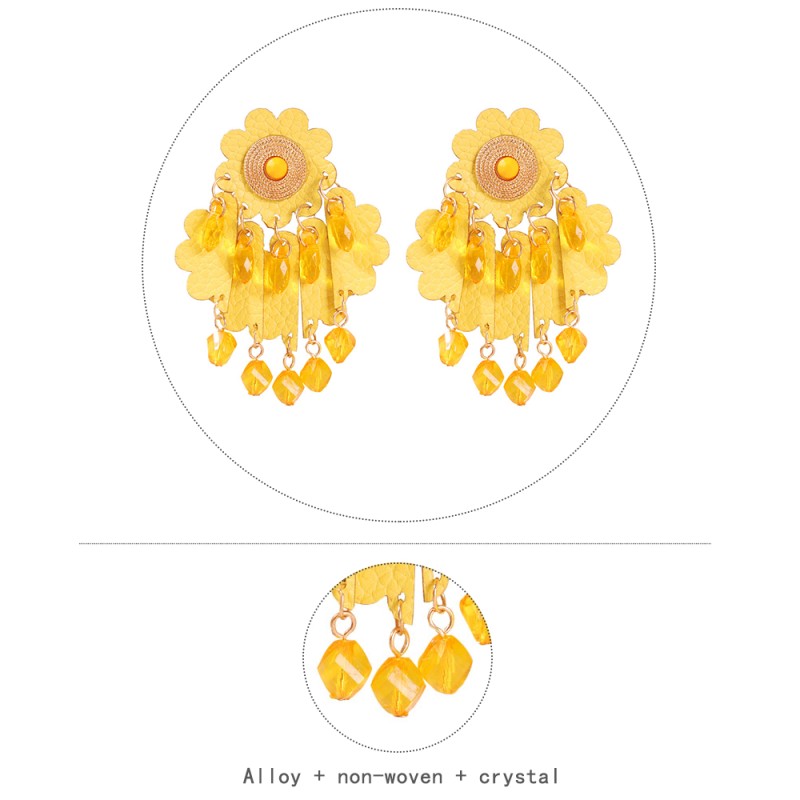 Fashion Yellow Alloy Non-woven Resin Beads Tassel Earrings,Drop Earrings