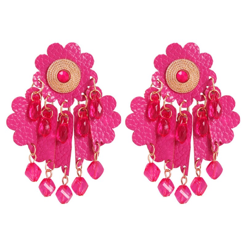 Fashion Rose Red Alloy Non-woven Resin Beads Tassel Earrings,Drop Earrings