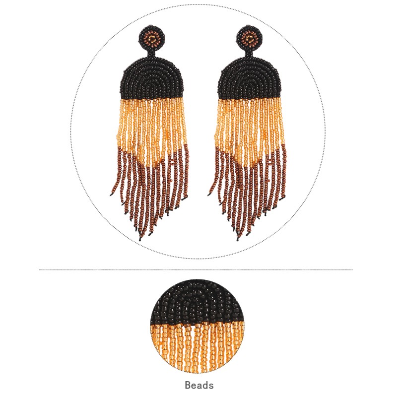 Fashion Black Alloy Rice Beads Tassel Earrings,Drop Earrings