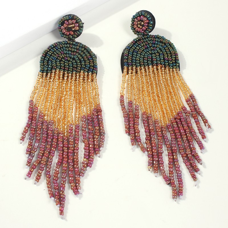Fashion Black Alloy Rice Beads Tassel Earrings,Drop Earrings