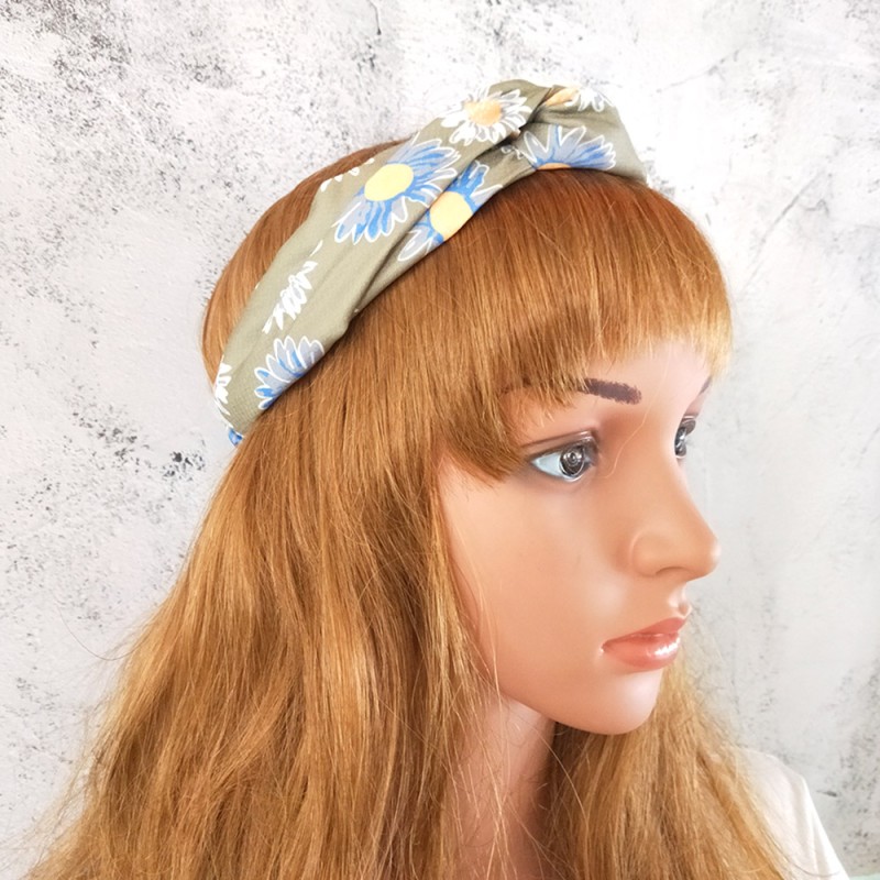 Fashion Green Cloth Daisy Print Headband,Hair Ribbons