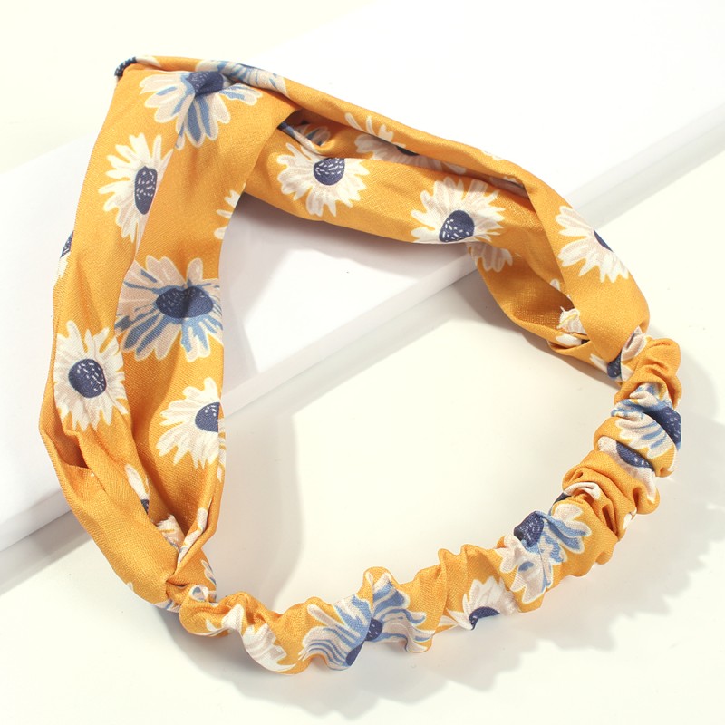Fashion Yellow Cloth Daisy Print Headband,Hair Ribbons