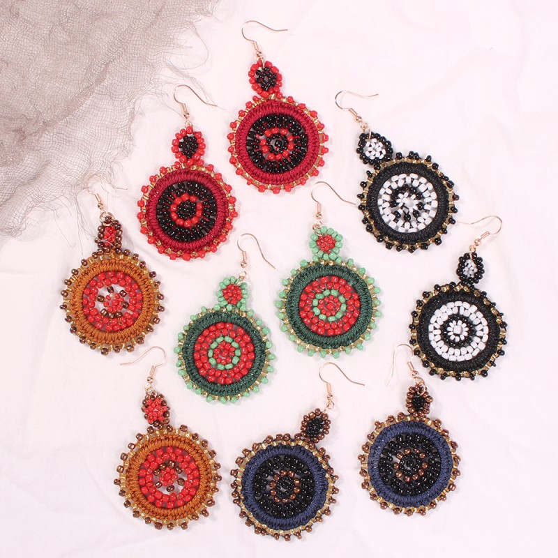 Fashion Green Alloy Rice Beads Rope Round Earrings,Drop Earrings