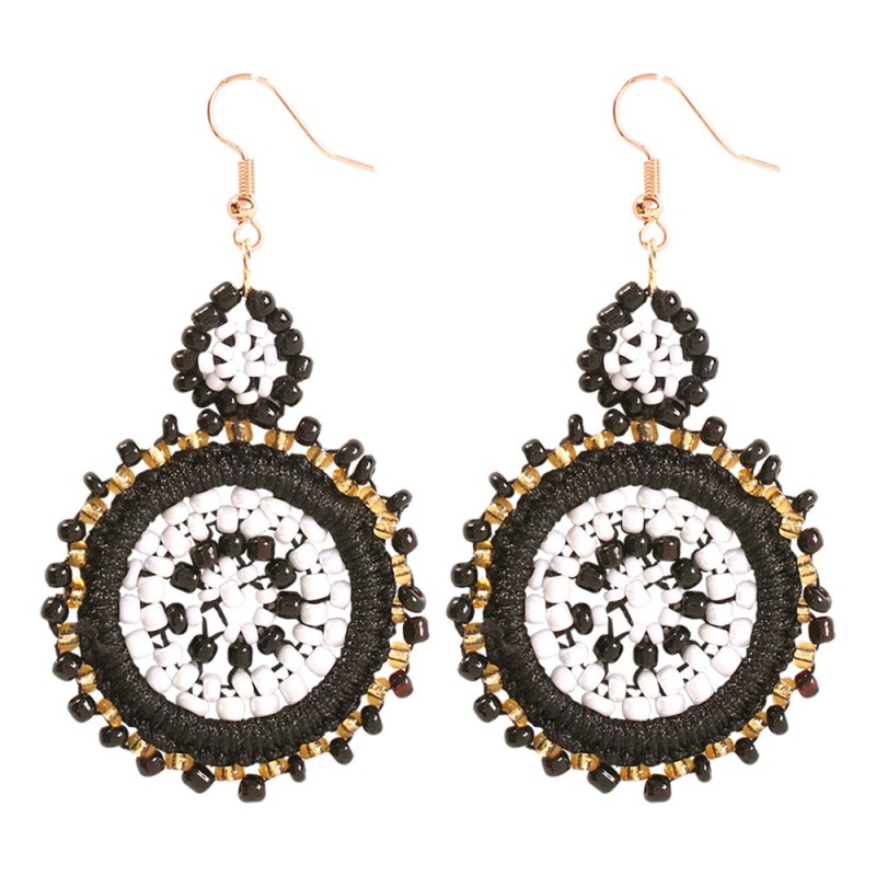 Fashion Black Alloy Rice Beads Rope Round Earrings,Drop Earrings
