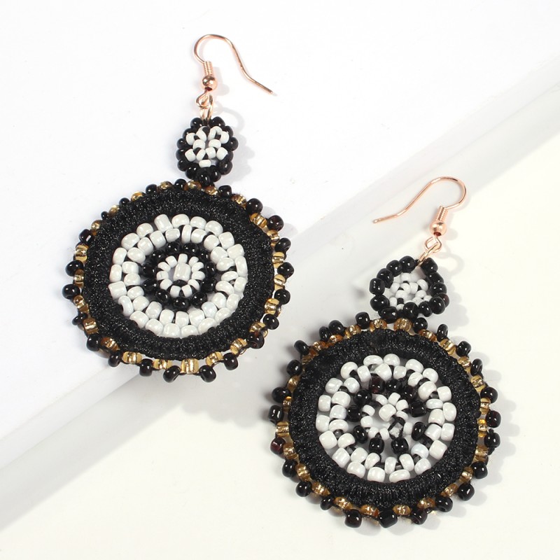 Fashion Black Alloy Rice Beads Rope Round Earrings,Drop Earrings