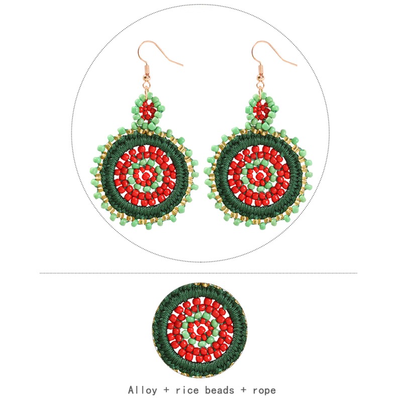 Fashion Red Alloy Rice Beads Rope Round Earrings,Drop Earrings