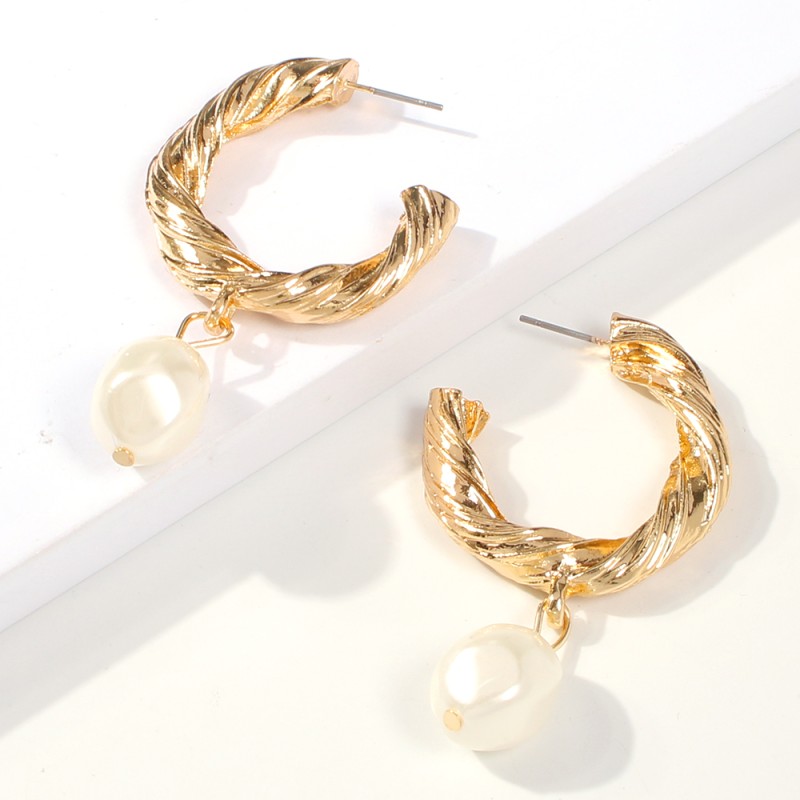 Fashion Gold Alloy Pearl Circle Earrings,Drop Earrings