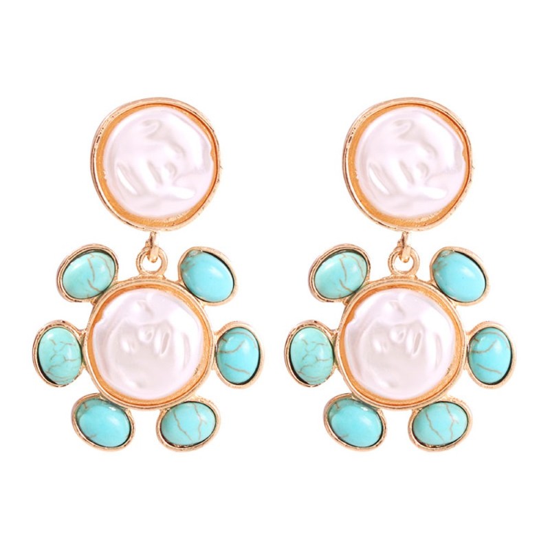 Fashion Blue Alloy Resin Pearl Flower Earrings,Drop Earrings