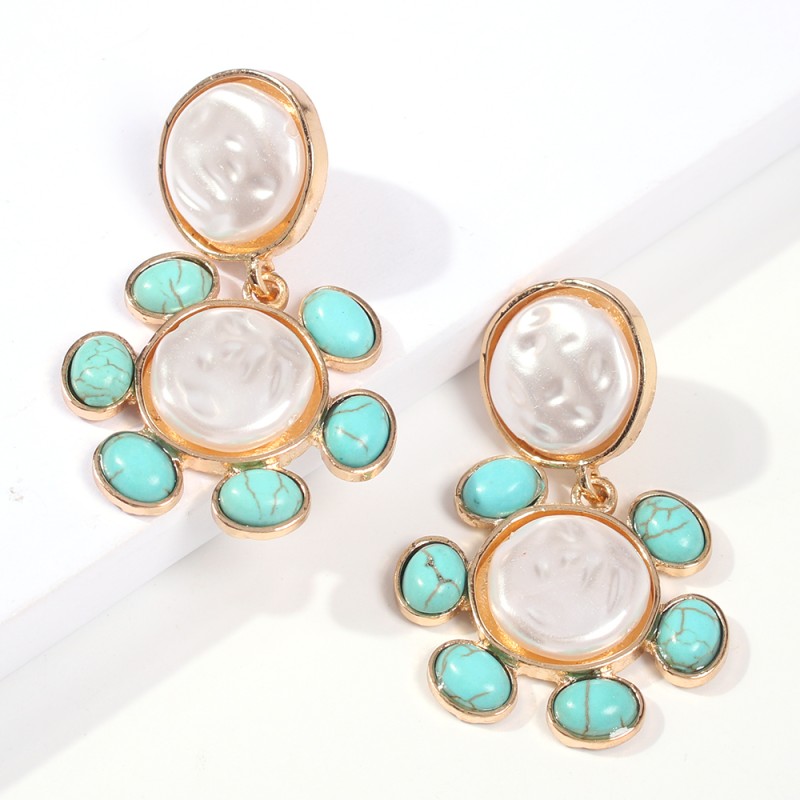 Fashion Blue Alloy Resin Pearl Flower Earrings,Drop Earrings
