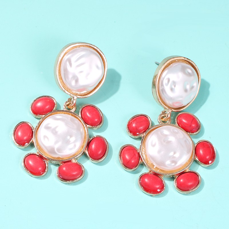 Fashion White Alloy Resin Pearl Flower Earrings,Drop Earrings