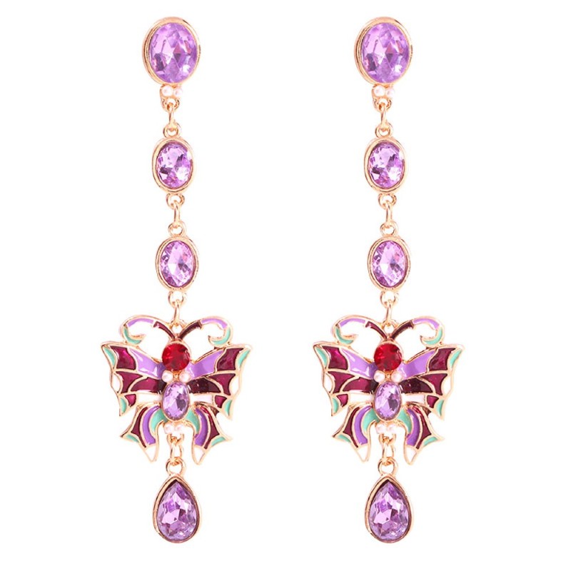 Fashion Purple Alloy Diamond Butterfly Stud Earrings,Drop Earrings