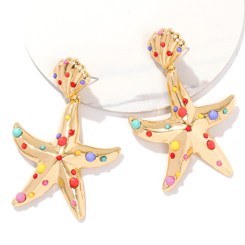 Fashion Gold Alloy Resin Wave Point Starfish Earrings,Drop Earrings