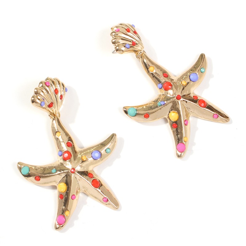 Fashion Gold Alloy Resin Wave Point Starfish Earrings,Drop Earrings