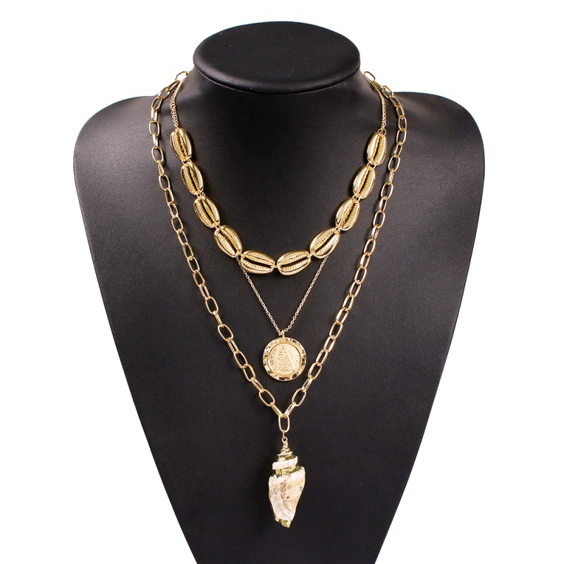 Fashion Gold Alloy Conch Shell Chain Multi-layer Necklace,Multi Strand Necklaces