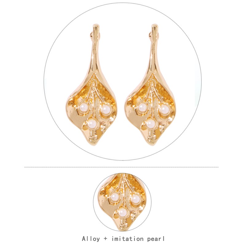 Fashion Gold Alloy Pearl Leaf Earrings,Drop Earrings