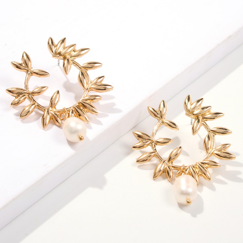 Fashion Gold Alloy Pearl Branch Earrings,Hoop Earrings