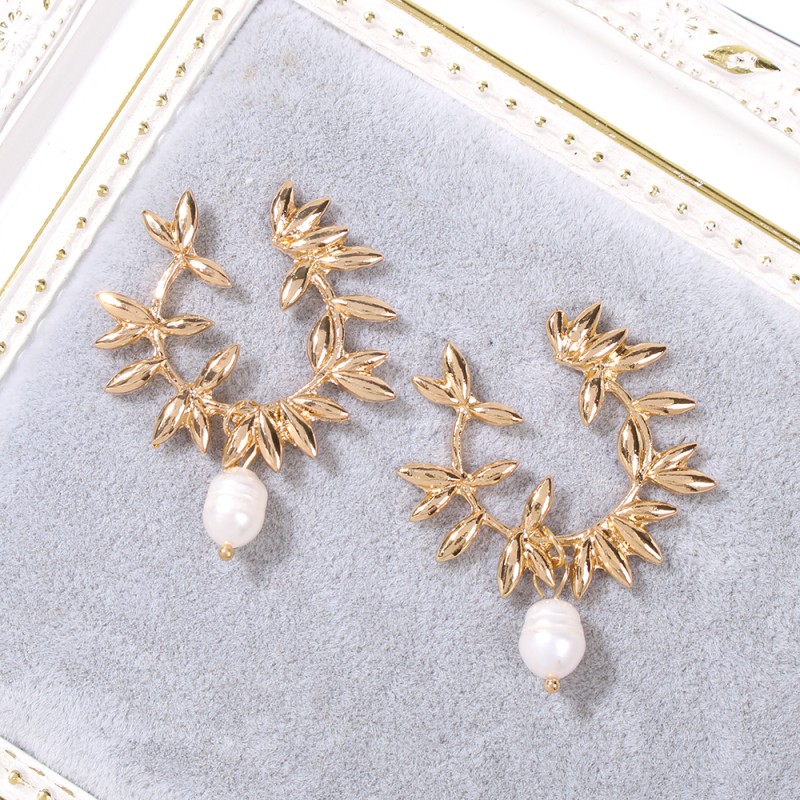 Fashion Gold Alloy Pearl Branch Earrings,Hoop Earrings