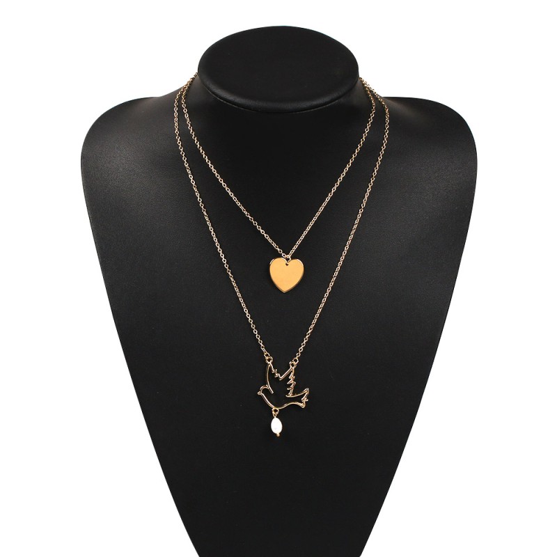 Fashion Gold Alloy Love Bird Double Layer Necklace,Multi Strand Necklaces