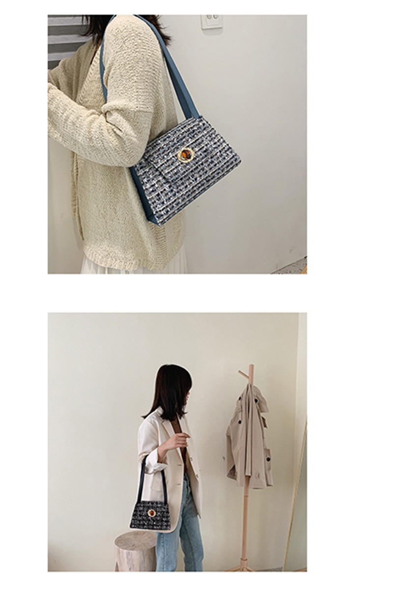 Fashion Small Black Wool Check Buckle Shoulder Bag,Messenger bags
