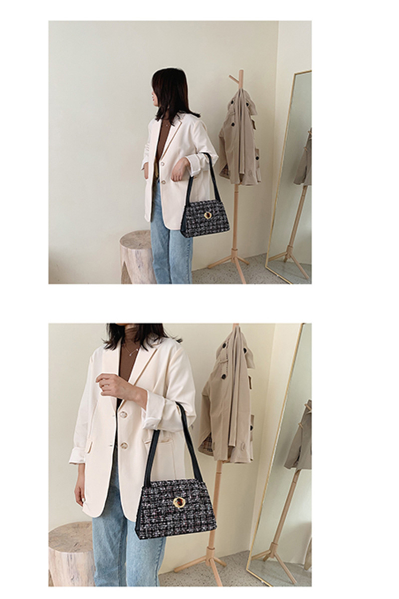 Fashion Small Black Wool Check Buckle Shoulder Bag,Messenger bags