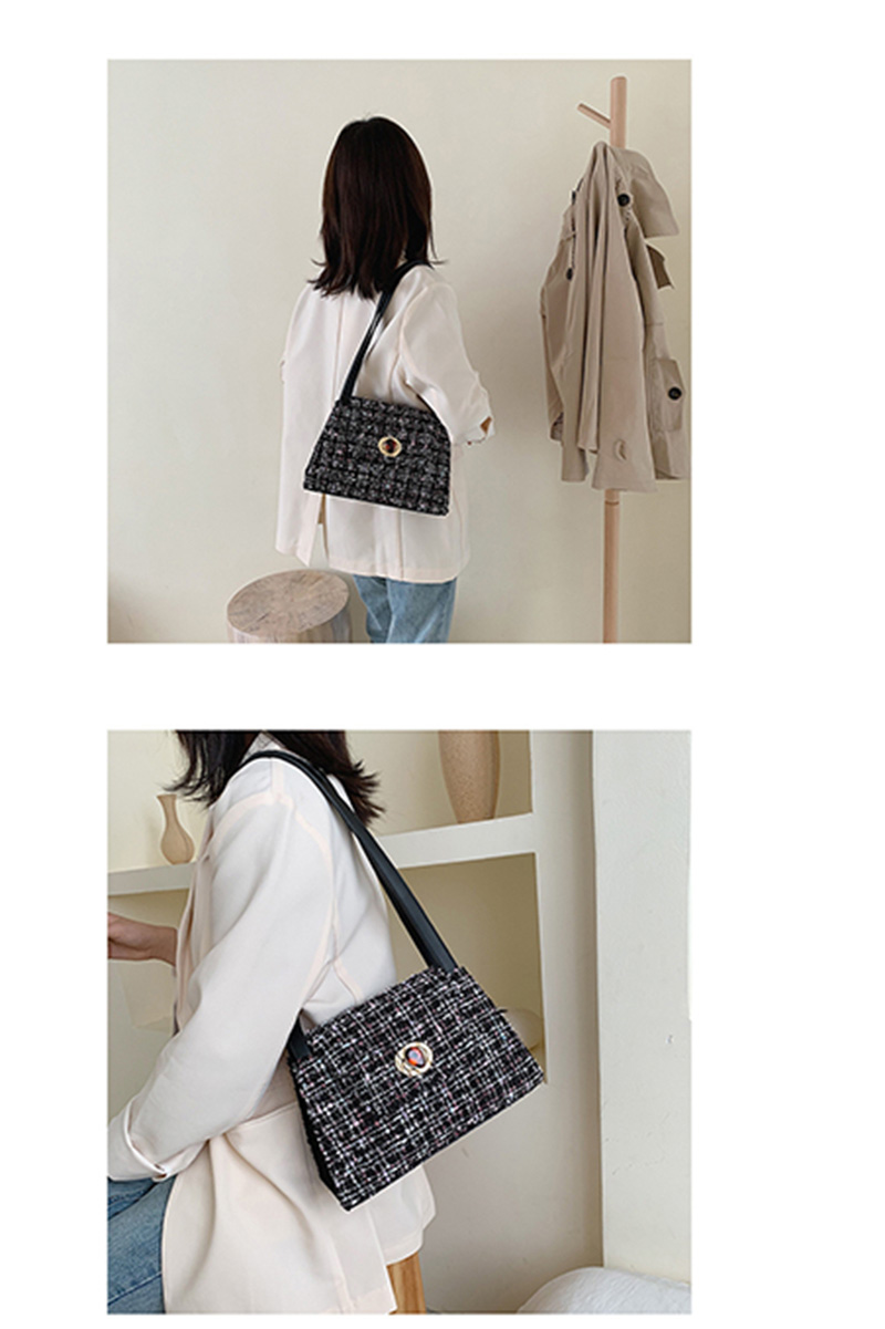 Fashion Large Black Wool Check Buckle Shoulder Bag,Messenger bags