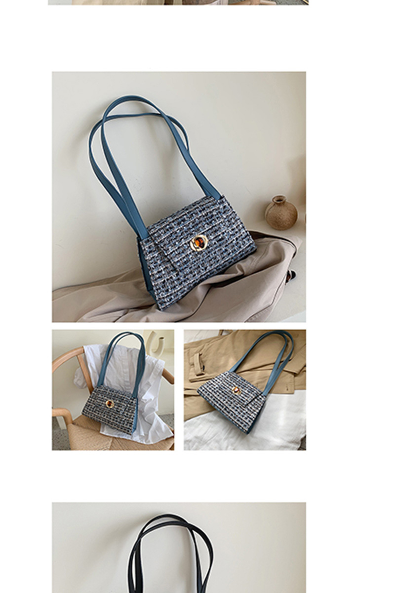 Fashion Large Blue Wool Check Buckle Shoulder Bag,Messenger bags