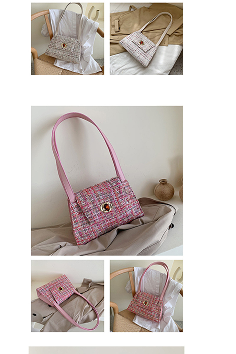 Fashion Small Pink Wool Check Buckle Shoulder Bag,Messenger bags